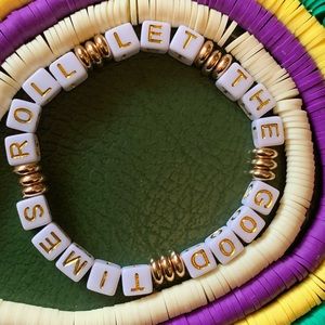 Let The Good Times Roll 2 Heishi Bracelet Set. Mardi Gras Ready jewelry!